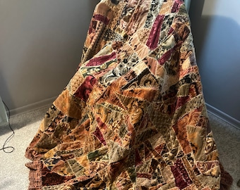 Antique Crazy Quilt Embroidered Hand Made 60 x 82
