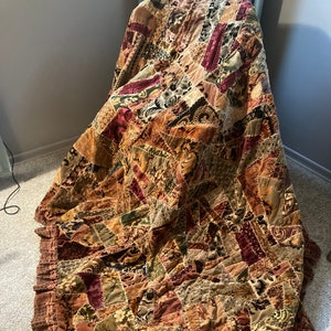Antique Crazy Quilt Embroidered Hand Made 60 x 82