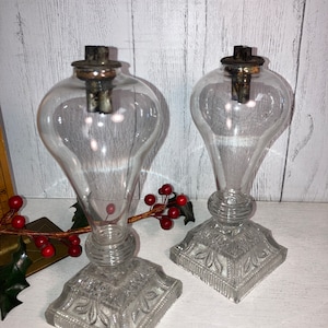 A Pair of Antique Whale Oil Lamp Flint Glass Vintage Oil Lamp Lighting Antique Crystal Oil Lamp Kerosene Lamps Cabin Lighting