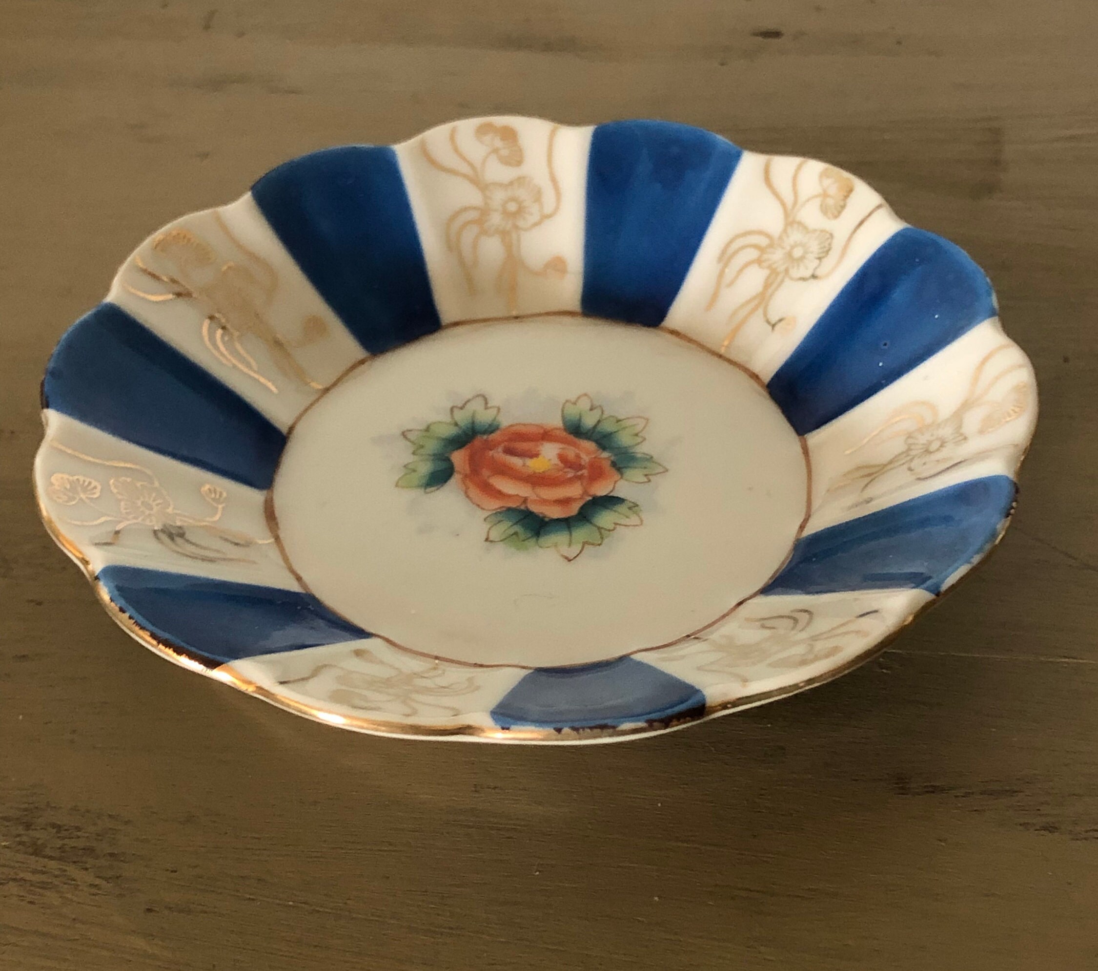 Vintage Blue and Gold Floral Japanese Saucer Etsy