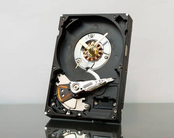 Black Hard Drive Clock, Small Desk Clock, Black Clock, Modern Clock, Unique Clock, Boyfriend gift, Computer Geek Gift, Computer Desk Clock