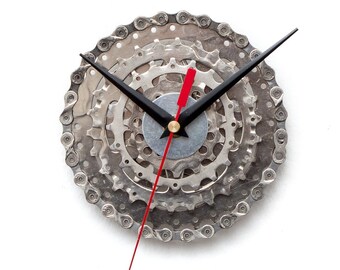 Bike Enthusiast Gift, Recycled Bicycle Parts Wall Clock, Personalized Silent Mechanism Clock