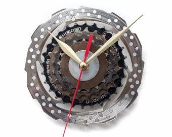 Large Bike Gears Wall Clock, Gift for Cyclist Boyfriend or Husband, Recycled Bicycle Sprockets Clock, Modern Silver and Black Metal Clock