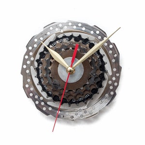 Large Bike Gears Wall Clock, Gift for Cyclist Boyfriend or Husband, Recycled Bicycle Sprockets Clock, Modern Silver and Black Metal Clock