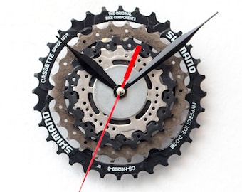 Recycled Sprockets Wall Clock, Mountain Biker Gift with Custom Engraving, Unique Industrial Clock with Silent Quartz Mechanism