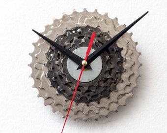 Gift for Bike Lover, Bicycle Sprocket Wall Clock, Recycled Parts Cyclist Geek Accessory