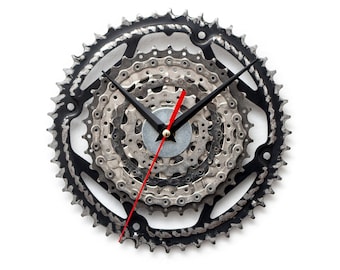 Schwarze Wanduhr, einzigartige Fahrrad Wanduhr, industrielle Wanduhr, einzigartige Wanduhr, große Wanduhr, Fahrrad Uhr, Steampunk Wanduhr
