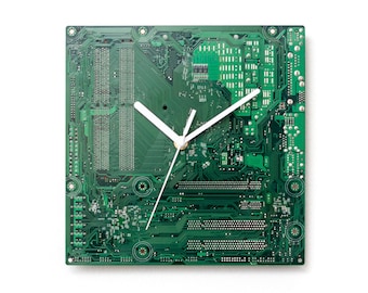 Green Circuit Board Clock, Industrial Wall Decor, Industrial Clock, Large Wall Clock, Unique gift, Boyfriend Gift, Husband Gift, PC Gift