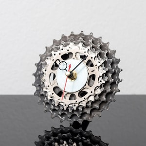 Bike Sprockets Desk Clock, One Year Anniversary Gift, Unique Desk Accessory, Cyclist Geek Gift Idea, Office Desk Decor for Him, Metal Clock