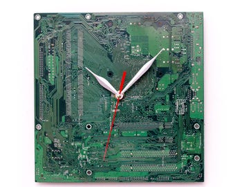 Green Circuit Board Clock, Industrial Wall Decor, Industrial Clock, Large Wall Clock, Unique gift, Boyfriend Gift, Husband Gift, PC Gift