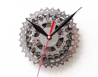 Bicycle Parts Wall Clock, Unique Gift for Cyclist made out of Recycled Bike Gears and Sprockets