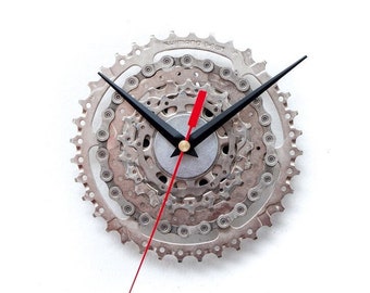 Silent Wall Clock Crafted from Recycled Bicycle Parts, Bike Lover Gift for Husband or Boyfriend