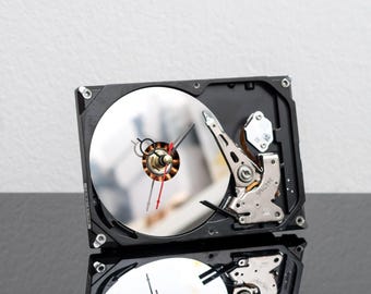 Computer Tech Nerd Gift, Computer Parts Desk Clock, Recycled Hard Drive, Engineer Gift for Him