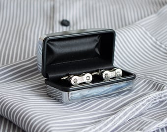 Silver SRAM Bicycle Cufflinks, Recycled SRAM Bicycle Chain, Cyclist Groom Gift, Bicycle Anniversary Gift, Cuff Links Made out of Bike Chain