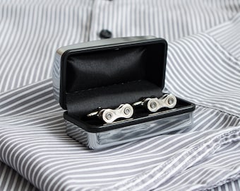 Recycled Bike Chain CuffLinks, Groomsman or Best Man Gift, Cyclist Boyfriend or Husband Gift, Anniversary Gift, Bicycle Chain Cuff Links,