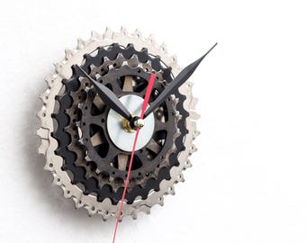 Bicycle Parts Wall Clock, Unique Gift for Cyclist made out of Recycled Bike Gears and Sprockets