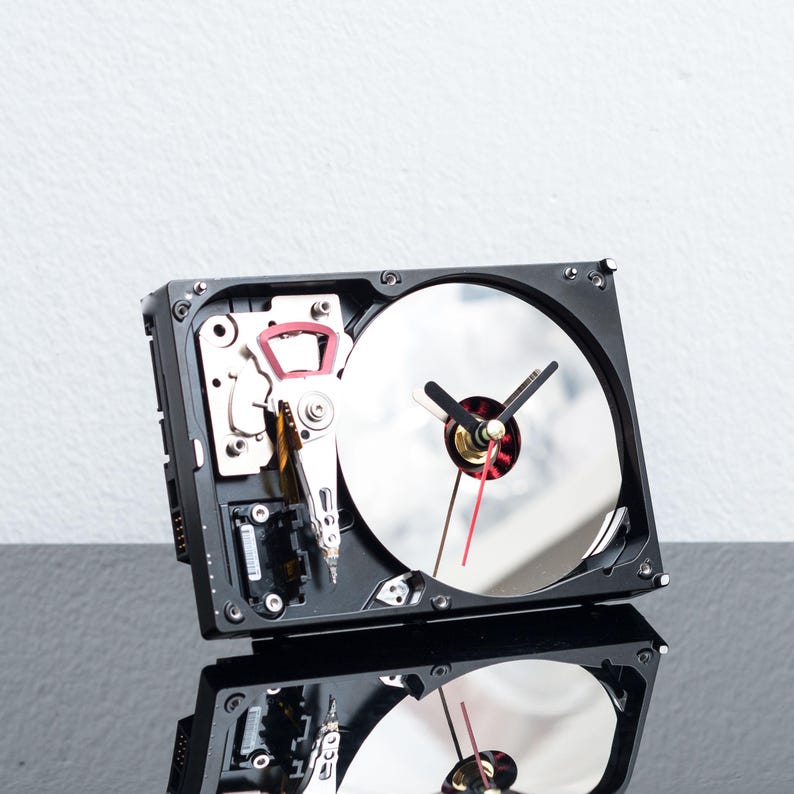 Reused Computer Part Clock Computer Tech Nerd Gift, Computer Parts Desk Clock, Recycled Hard Drive ...
