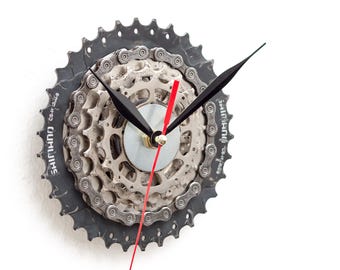 Handmade Bike Wall Clock, Gift for Cyclists made out of Recycled Bicycle Sprockets and Silent Quartz Mechanism