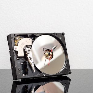 Gamer Christmas Gift, Recycled Hard Drive Desk Clock, Tech Engineer Desk Decor, Unique Home Accent for Him
