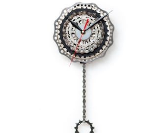 Pendulum Bicycle Parts Clock, Large Steampunk Clock, Bike Swinging Clock, Big Clock for Wall, Gift for  Boyfriend or Husband Engineer