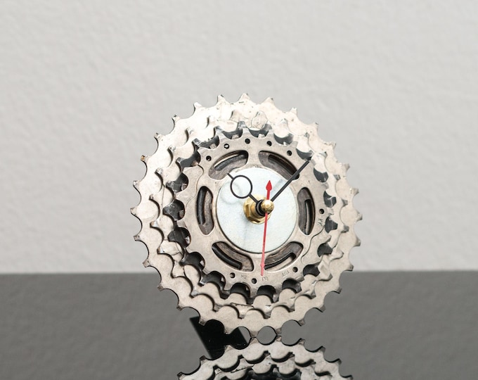 Bicycle Industrial Clock, Modern Metal Bike Clock, Steampunk Desk Clock Gift for Cyclist or Mechanical Engineer