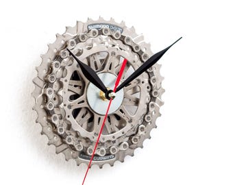 Silent Wall Clock Crafted from Recycled Bicycle Parts, Bike Lover Gift for Husband or Boyfriend