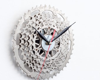 Bicycle Parts Wall Clock - Personalized Gift for Cyclist, Upcycled Bike Gears and Sprockets Decor