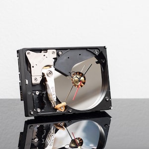 Black Hard Drive Clock, Small Desk Clock, Black Clock, Modern Clock, Unique Clock, Boyfriend gift, Computer Geek Gift, Computer Desk Clock