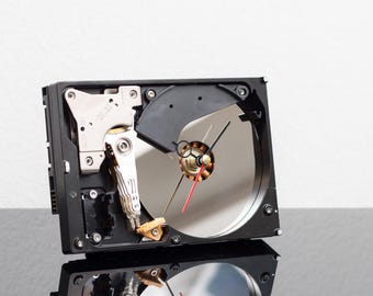 Black Hard Drive Clock, Small Desk Clock, Black Clock, Modern Clock, Unique Clock, Boyfriend gift, Computer Geek Gift, Computer Desk Clock