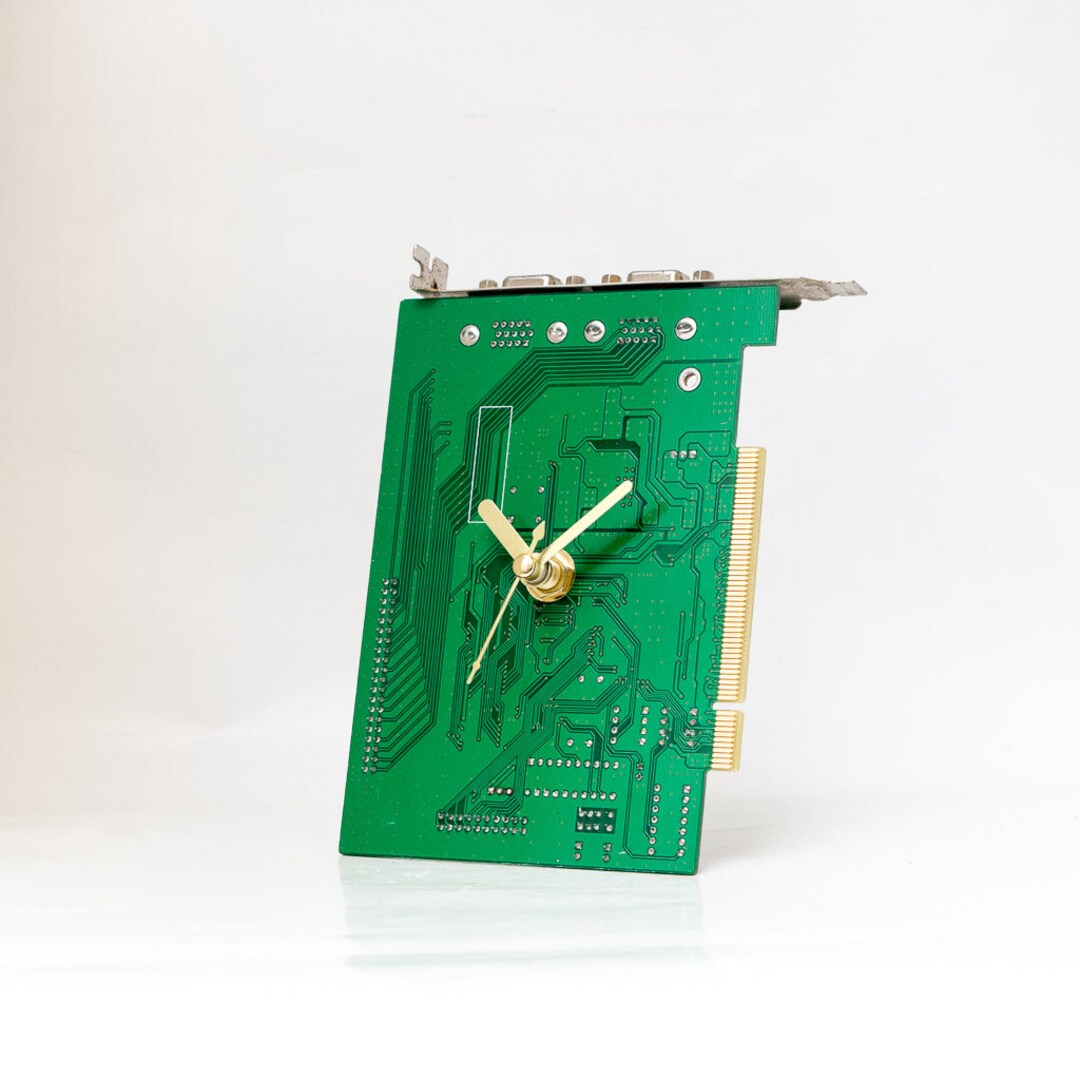 Green Circuit Board Clock, Small Desk Clock, Recycled Computer Clock