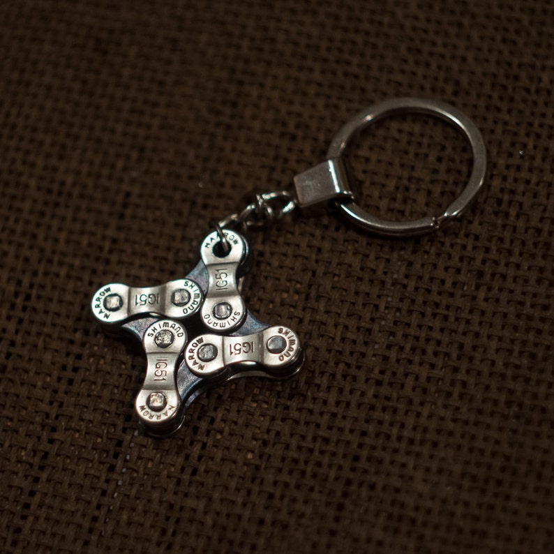 Metal Keyring, Bicycle Key Chain, Bike Key Chain, Bicycle Chain Key Ring, Star Keychain, Triangle Keychain, Metal Keyring, Metal Key Fob image 1