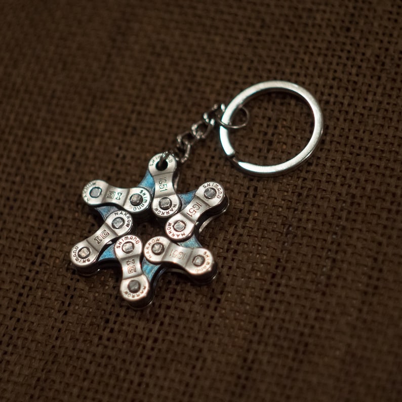 Metal Keyring, Bicycle Key Chain, Bike Key Chain, Bicycle Chain Key Ring, Star Keychain, Triangle Keychain, Metal Keyring, Metal Key Fob image 3