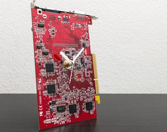 Unique Red Clock, Red Circuit Board Clock, Boyfriend Gift, Unique gift, Husband Gift, Industrial Clock, Recycled Computer Clock, Dad Gift