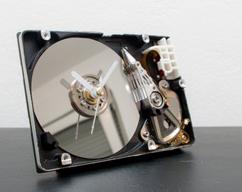 Black Hard Drive Clock, Small Desk Clock, Black Clock, Modern Clock, Unique Clock, Boyfriend gift, Computer Geek Gift, Computer Desk Clock
