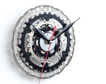 Recycled Bicycle Parts Wall Clock - Unique Gift for Cyclists, 6.5'' Bike Sprocket Clock, Eco-Friendly Decor
