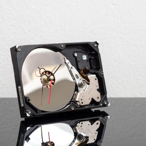 Computer Geek Gift, Hard Drive Desk Clock, Unique Gadget for Engineer Husband or Boyfriend, New Office Desk Accessory or Decoration