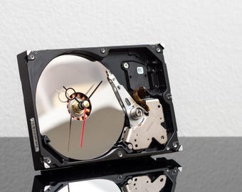 Computer Geek Gift, Hard Drive Desk Clock, Unique Gadget for Engineer Husband or Boyfriend, New Office Desk Accessory or Decoration