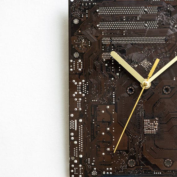 Dark Brown Large Wall Clock Circuit Board Computer