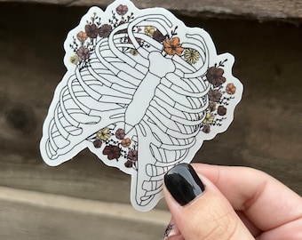 Sticker anatomie floral cage thoracique - Vinyle autocollant imperméable