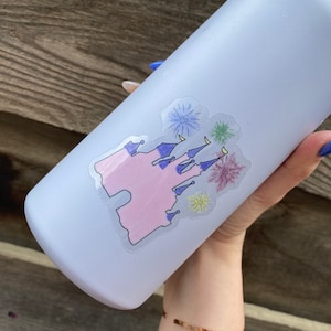 Castle With Fireworks Watercolor Vinyl Sticker - Disney Inspired Sticker - Stickers for Hydroflask, Laptops, Planners, & More!