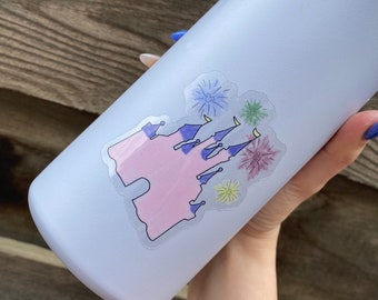 Adesivo de Vinil com Castelo em Aquarela e Fogos de Artifício – Inspirado na Disney