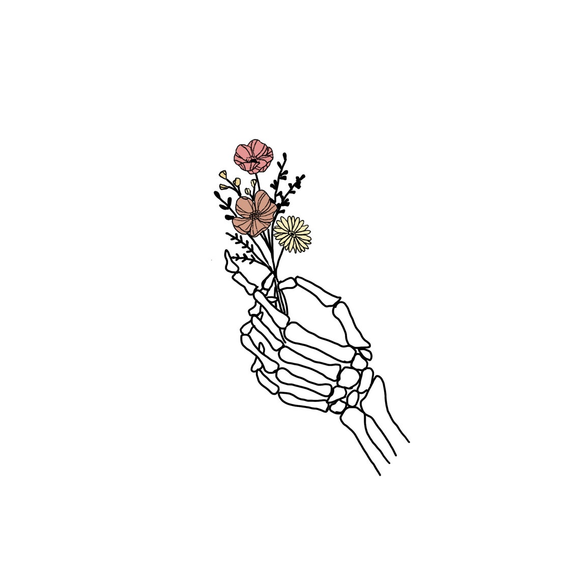 Skeleton Hand Holding Flowers PDF | Etsy