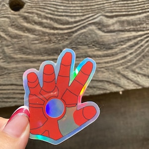 Iron Man Holographic Vinyl Sticker - Iron Man Hand - Stickers for Hydroflask, Laptops, Planners, & More!