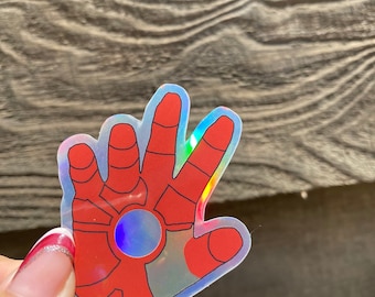 Iron Man Holographic Vinyl Sticker - Iron Man Hand - Sticker für Hydroflask, Laptops, Planner & mehr!