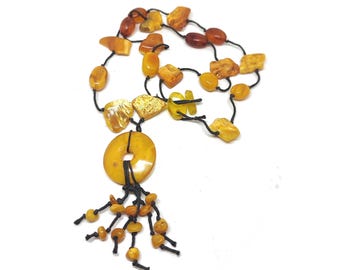 Long Baltic Amber Necklace: Natural Nordic Gold, 65cm