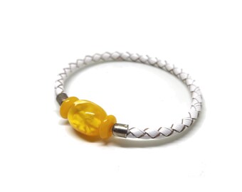 Handmade Leather bracelet with natural Baltic amber