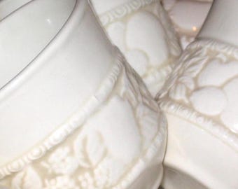 Vintage Metlox Vernon Ware Antiqua Dish Set: Embossed Design, California Pottery