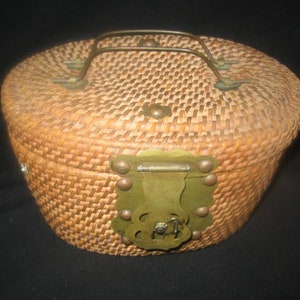 Vintage Straw Bucket Handbag With Metal Attachments/Straw Handbags/Handbags/Rare Handbags