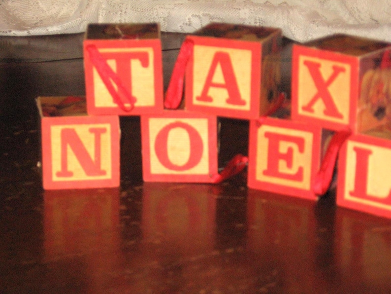 Vintage Alphabet Blocks Christmas Ornaments, Holiday Table Decor - Etsy