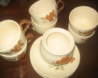 Metlox/Poppy Trail Woodland Gold/Vernon Ware/ Vintage Serving Pieces/Ceramics/Stoneware/ Metlox/Cups/Saucers/Vintage Dinnerware